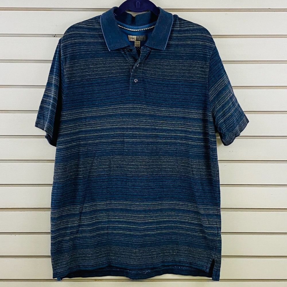 Mens XL Joe Joseph Abboud Polo Shirt Dark Blue Stripe Cotton Short Sleeve